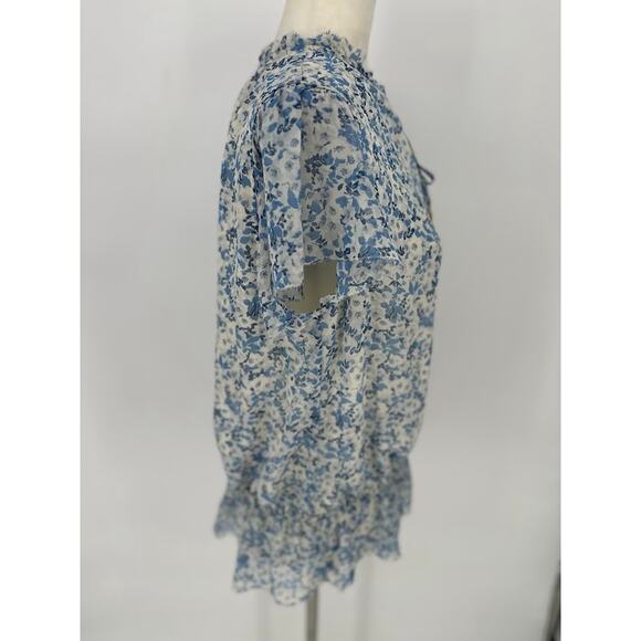 Lauren Ralph Lauren White Blue Floral Blouse Top Elastic Waist Cottagecore Large - Picture 6 of 11
